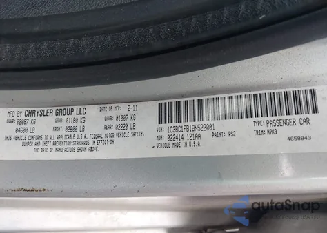 2011 Chrysler 200 Touring из США, поврежденный, VIN 1C3BC1FB1BN522001